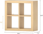 furtble Bookshelf with Storage Bin, 4-Cube Storage Organizer, Modern Wood Open Bookcase, Multifunctional Display Shelf for Living Room, Bedroom, Home Office, Oak