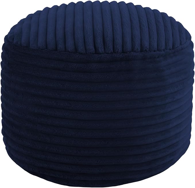 MeMoreCool Stuffed Round Pouf Ottoman Foot Rest, Soft Plush Floor Pouf Foot Stool, Corduray Footstool Footrest, Small Round Ottoman for Living Room Couch Sofa Chair, 20x15 Inch Navy