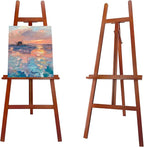 Stuelloaf Large A-Frame Wooden Painting Display Walnut Easel, Large Adjustable Pine Wood Standing Easel Holding Canvas Up to 60'', Solid Wood for Display, Wedding Sign or Painting-Walnut