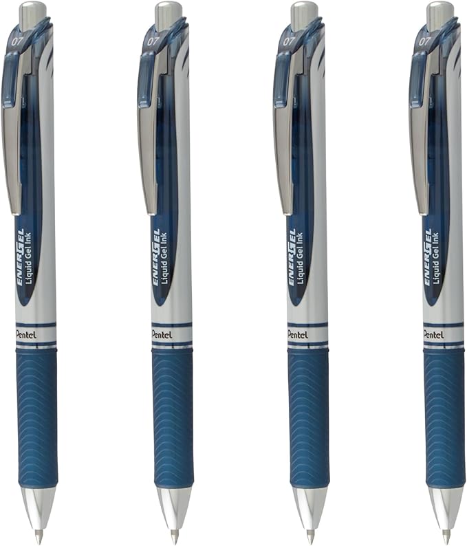 Pentel EnerGel RTX Liquid Gel Pens, Medium (0.7mm), Navy Blue Ink, 4-pk (BL77PF4CA)