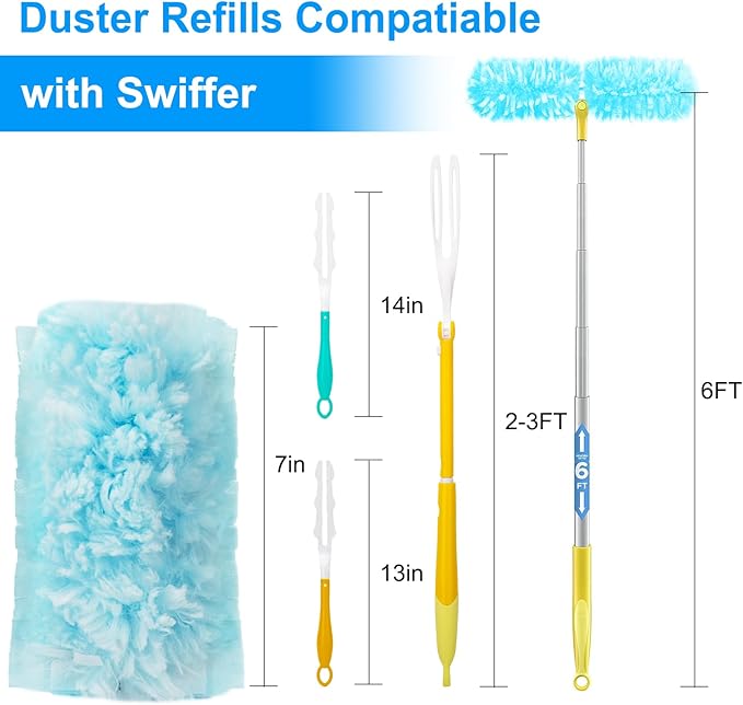 KeFanta Heavy Duty Duster Refills for Swiffer Duster, 30 Count MultiSurface 360° Duster Refills with 1 Handle, 4X Microfibers Disposable Dusters for Cleaning Home Blinds Fans Corners, Unscented