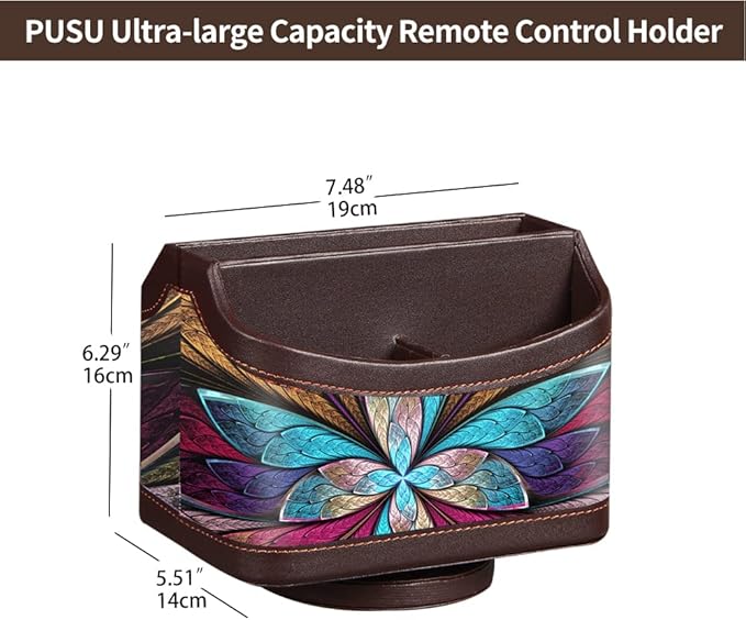 PUSU 360°Rotatable Remote Control Holder, PU Leather TV Remote Holder Caddy for Table, Bright and Colorful Art Supply Organizer Pen Holder, Multi-Functional Desk Organizer Living Room Office Decor