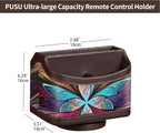 PUSU 360°Rotatable Remote Control Holder, PU Leather TV Remote Holder Caddy for Table, Bright and Colorful Art Supply Organizer Pen Holder, Multi-Functional Desk Organizer Living Room Office Decor