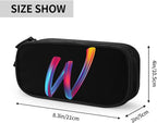 Cute Initial Pencil Case for Kids Students, Large Capacity Pencil Pouch for Boys Girls, Letter Design Pencil Box Pen Bag Office Stationery Organizer, Rainbow Letter W