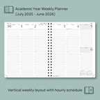 POPRUN Planner 2025-2026 (Large - 8.5'' x 10.5'') Academic Weekly Calendar (July 2025 - June 2026) with Hourly Time Slots, Monthly Tabs, 100GSM Thick Papers, Spiral Leather Cover - Pacific Green