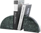 Karibiber Marble Bookend for Shelves, Non-Skid Bookends for Heavy Books, Heavy Duty Book Stopper for CDs, Luxury Book Shelf Holder, Quarter Circle Design Book Ends Decorative, Indian Green, Set of 2