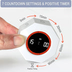 GuDoQi Digital Productivity Timer, Octagon Rotating Pomodoro Timers with Gravity-sensor, 1-3-5-15-30-60-90 Min Countdown, Portable Adjustable Sound Alert Multi Desk Timer or Study Task, Kitchen, White