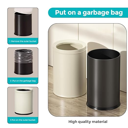 YOJIA 2.6 Gallon/10L White Trash Can,Open Top Metal Waste Basket, Modern,Elegant Garbage Can,Under The Table Trash Bin,for Bathroom,Bedroom,Living Room,Kitchen,Office,Bank,Cafe(White 10L)