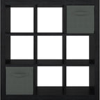 Bookshelf with Storage Bins, 9-Cube Storage Organizer Sturdy Wooden Bookcase Open Book Shelf, Multifunctional Cubicle Rack for Storage & Display, Furniture for Living Room Bedroom Office, Black