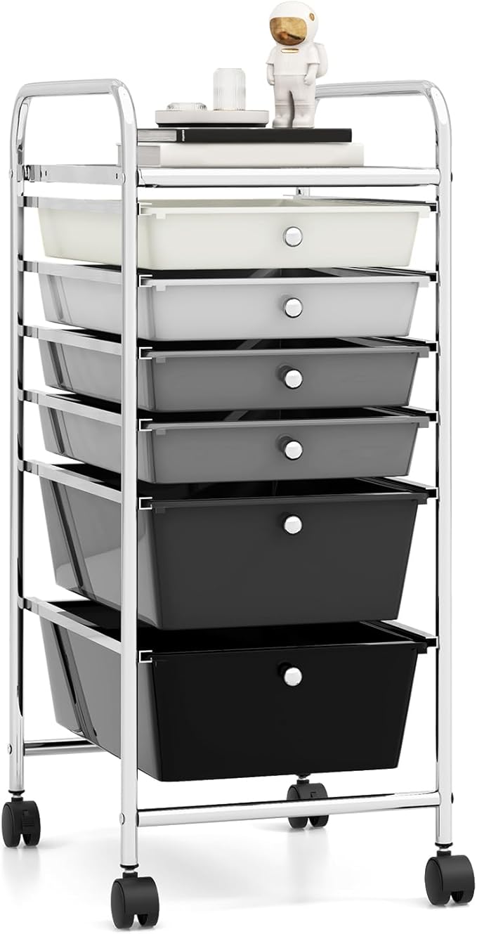 RELAX4LIFE 6-Drawer Rolling Storage Cart - Classroom Organization on Wheels w/Removable Plastic Drawers, Mobile Art Craft Cart for School Paper Home Office, Utility Cart with Drawers (Gradient Grey)