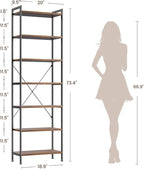 Casaottima Book Shelf, 7 Tier Tall Bookshelf, Modern Wood Bookcase Shelves for Bedroom, Industrial Display Shelf for Living Room Home Office Kitchen, Standing Shelving Unit Storage Organizer, Vintage