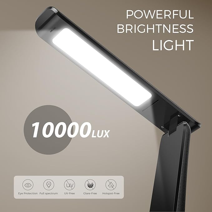 COTLIKE Light Therapy Lamp, 10000 LUX UV-Free LED Sunlight Light, Full Spectrum Mood Light, Touch Control Desk Lamp with Night Light Function Work Office Home -Black