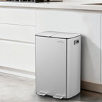 mVm Kitchen Trash Can,2x8 Gallon (2x30 L) Dual Compartment Garbage can Recycle Bin Combo with Foot-Pedal,Anti-Fingerprint,Soft-Close,Brushed Stainless Steel Trash can for Kitchen, Living Room(Silver)