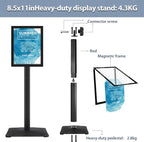 STANDNEE Heavy-duty 8.5x11 in Sign Stand Holder Floor Stand Sign, Poster Display Standing Signs with PVC Magnetic Frame & Heavy-duty pedestal, Black