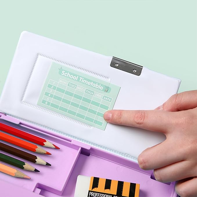Pop Up Multifunction Pencil Case, Cute Cartoon Pen Box Organizer Stationery with Calculators, Sharpener, Schedule, School Supplies, Best Birthday Gifts for Kids Teens (Purple)