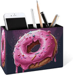 Famame Round Pink Dount Pencil Holder for Desk, Leather Desktop Container Pen Cup Storage Study Table Pen Organizer Makeup Brush Holder for Classroom Office Home