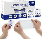 220 Lens Cleaning Wipes for Eyeglasses - Pre-moistened, Individually Wrapped | Scratch-Free, Streak-Free for Sunglasses, Camera Lenses, Phone Screens | Ideal for Home, Travel & Office