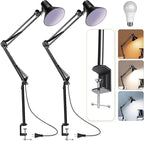 2 Pack LED Desk Lamp Dimmable with Clamp, Eye-Caring Clip on Lights for Home Office, 3 Adjustable Color Temperature, Extra Tall Metal Swing Arm, High Intensity Clamp w/A19 E26 Bulb for Working Reading