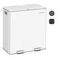 SONGMICS Trash Can, 2 x 8 Gallon (2 x 30 L) Double Garbage Can with Soft-Close Lids, Removable Inner Buckets, Pedals, Stainless Steel, for Waste and Recycling, Cloud White ULTB743W01
