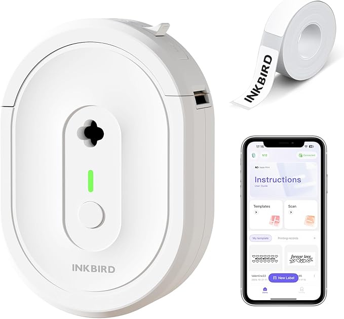 Inkbird Bluetooth Label Maker Machine with Tape, Mini N12 Label Printer, Portable Small Labeler Thermal Label Makers Multiple Templates for School Office Kitchen Pet Gift