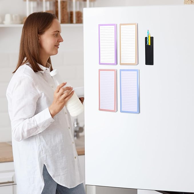 Thboxes 4 Pack Magnetic Note Pad for Fridge with Pen Holder, Totally 200 Sheets Magnetic To Do List, Grocery List, Shopping List, Memo Pads for Refrigerator（Light Color）