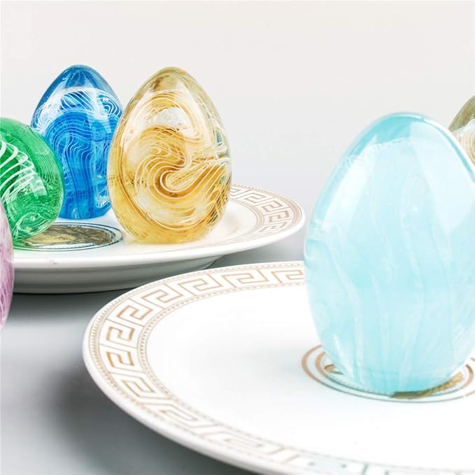QFkris Crystal Blessings Paperweight Easter Eggs 3.4" Blown Glass Art Figurine Collectibles Desk Decor (Sky Blue)