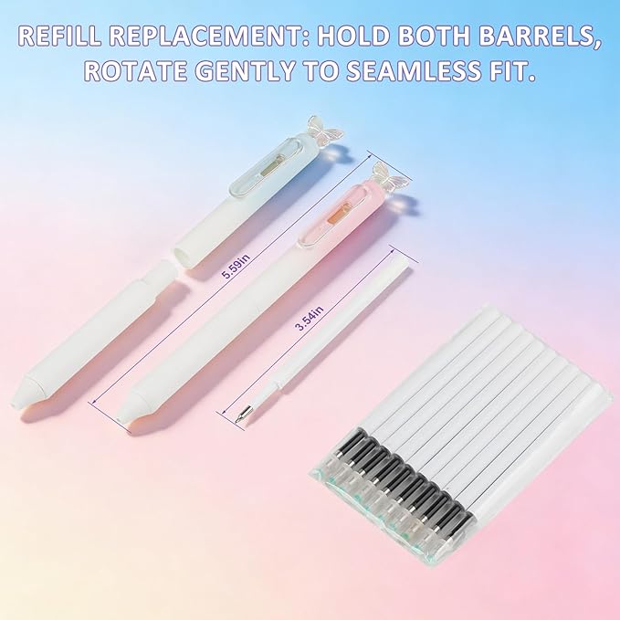 ZJEOSO Gel Pens Fine Point,6 Pcs 0.5mm Quick Dry Black Ink Pens Fine Point Smooth Writing Pens,With Aesthetic Gradient Cute Office School Supplies Gifts for Women,With 10 pen cores
