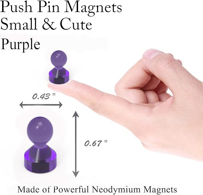 MHDMAG Magnetic Push Pins Powerful Strong Push Pin Magnets for Fridge Whiteboards Calendars Maps in School & Office Pack of 32,Purple