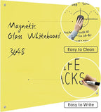Magnetic Glass Dry Erase Board - White Board 48 x 36 Inch Wall Mounted Glass Whiteboard, Large Frameless Glass White Board for Wall Office, Home & School, Yellow