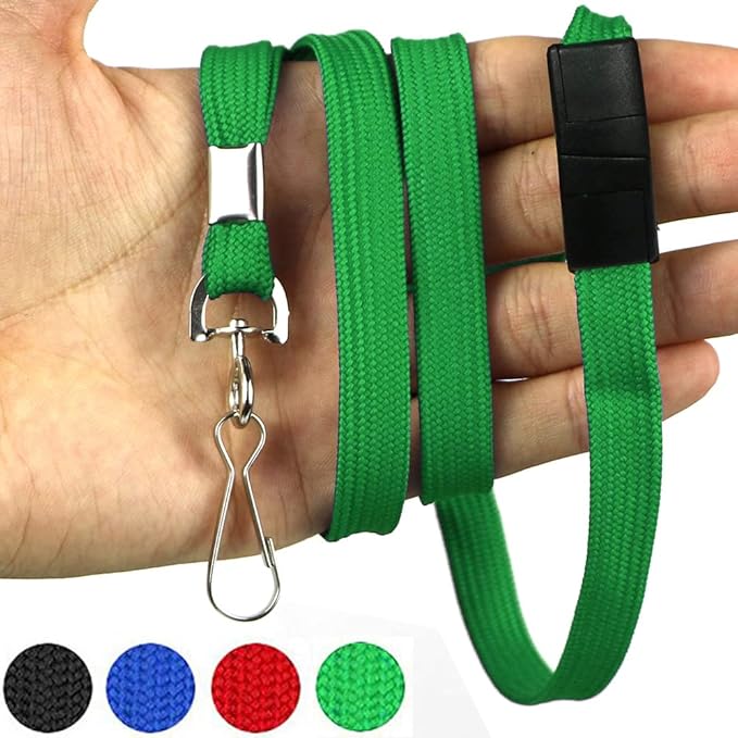 Lanyards Safety Black Lanyards Neck Flat Premium Breakaway Badge Lanyard with J-Hook for ID Nametag Badge Holder (Green, 50 PCS)
