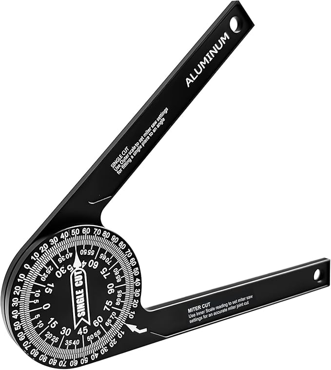 Anyongora 7.2" Miter Saw Protractor Angle Finder, CNC Aluminum Miter Gauge with Laser Engraved Scales, Precision Tool for Carpentry, Crown Molding & Construction, 5.3oz Ultra-Lightweight Portable