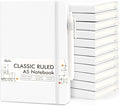 feela 12 Pack Notebooks Journals Bulk, Hardcover Notebook Classic Ruled Lined Journals with Pen Holder for Women Girls School Business Supplies, with 12 Black Pens, 120 GSM, 5.1”x8.3”, A5, White