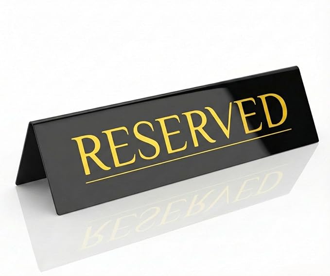 6 Reserved Table Signs – Black Stainless Steel with Yellow Mirror Lettering | Durable & Reusable Reserved Signs for Wedding & Restaurant Events | Wedding Accessories & Restaurant Supplies by Adaptic Group®