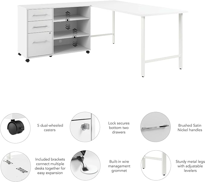 Bush Business Furniture Hustle 72W x 30D Computer Desk and Storage Cabinet with Drawers and Shelves in White/White, Modular Office Table for Home and Professional Workspace