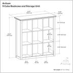 SIMPLIHOME Artisan Bookcase - 43 inch Tall 9-Cube Solid Wood Cube Organizer in Russet Brown, Transitional Storage Bookcase for Living Room, Study Room or Office with Fixed Shelves and Tapered Legs