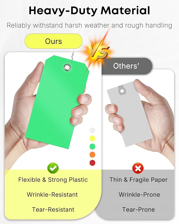 Uniclife 200 Pcs Plastic Tags for Labeling 4 Colors, 4.7"x 2.36" Plastic Shipping Tag with Wire Writable Waterproof Tag Price Tags with Reinforced Eyelet Blank Hang Label for Luggage