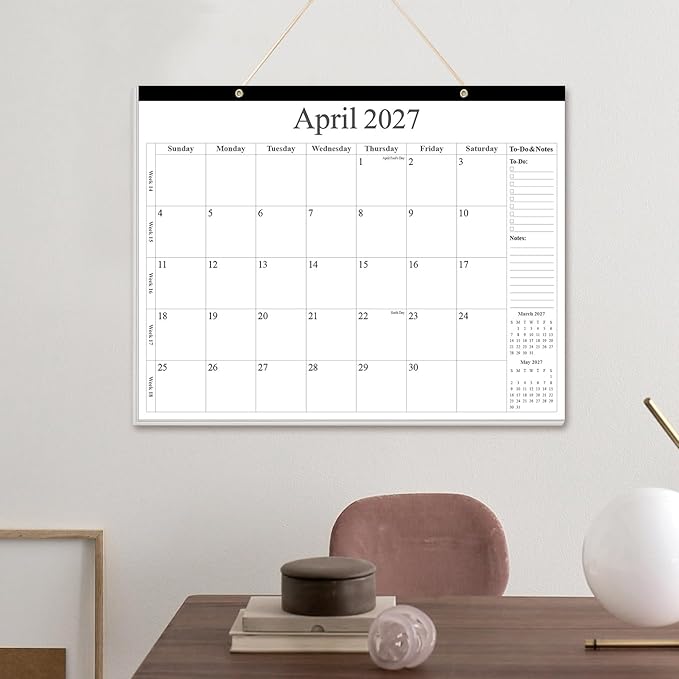 Desk Calendar 2026 - Calendar 2026-2027 from January 2026 to June 2027, 18 Months Calendar with Thick Paper for Office, Home, School Organizing, 14.5" X 11.5", Black