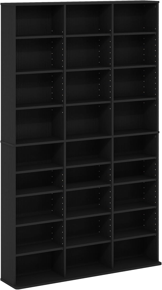 Furinno Jaya DVD Shelf, 24-Shelf Wide CD Rack, Media Shelf with Adjustable Shelves, 8 x 3 DVD Storage Cabinets for CD Blueray Game Disc, Easy Assembly, for Living Room, Home Office, Americano