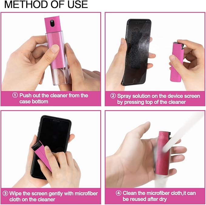 Screen Cleaner Touchscreen Mist Spray, walrfid Cleaning Kit for Electronic Smart Phone TV, Laptop, Tablet, PC, Computer LCD Flat Screens, Eyeglasses, Compatible with iPhone iPad MacBook Pro - Hot Pink