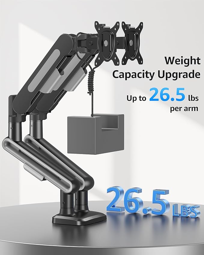 MOUNTUP Dual Monitor Mount Holds 4.4-26.5lbs, Heavy Duty Monitors Arm for 39 37 34 32 27inch,Double Monitor Stand for 2 Monitor, Height Adjustable Monitors Desk Mount with C-Clamp＆Grommet Base
