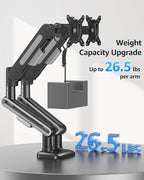 MOUNTUP Dual Monitor Mount Holds 4.4-26.5lbs, Heavy Duty Monitors Arm for 39 37 34 32 27inch,Double Monitor Stand for 2 Monitor, Height Adjustable Monitors Desk Mount with C-Clamp＆Grommet Base