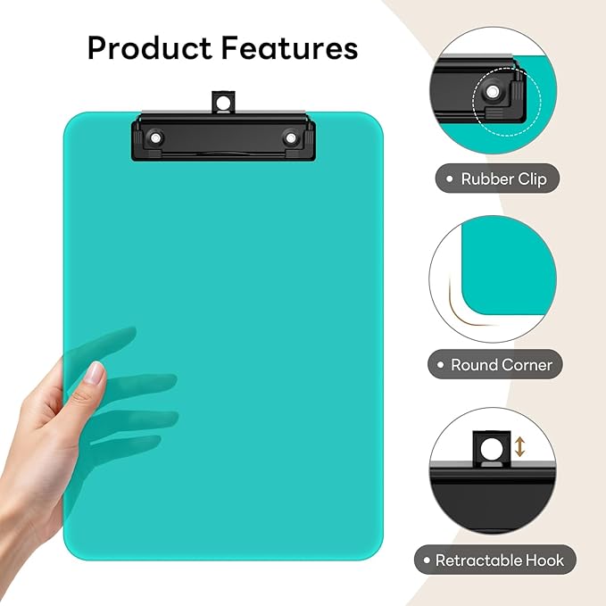 Zoenley A4 Plastic Clipboard Set of 12, Dark Colorful12.5 x 9" Letter Size for Classroom, Students, Teacher, Nurse, A4 Clear 8.5 x 11 Clip Board with Low Profile Black Clip, Office & School Supplies