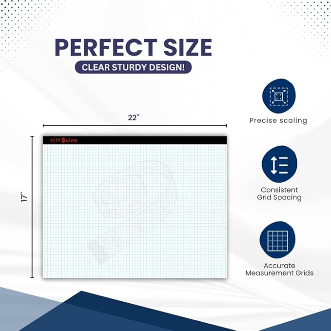Graph Paper Pad 22"x17", 50 Sheets, 1/4 Inch Grid, 80 GSM, Engineering Drafting Paper for Designers, Blueprint Sketching, Grid-Based Graphing for Architecture, School, Office