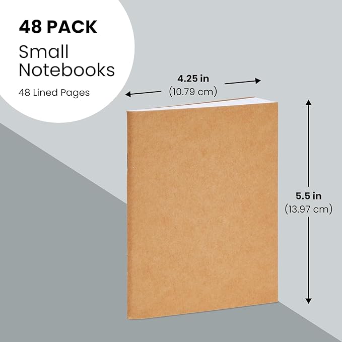 Small Lined Notebooks Bulk – Kraft Paper Cover, 48 Pack 4.25 x 5.5 in Mini Composition Journals for Kids, Students, Travel, DIY Crafts, Note-Taking, Scrapbooking, Pocket-Size Writing Journals