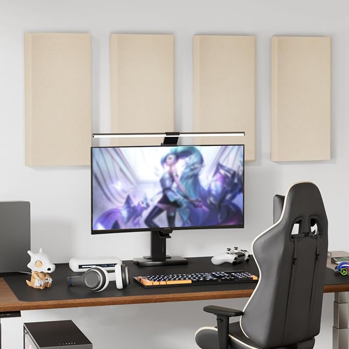 TONOR 4 PCS Large Acoustic Panel, 23.6″ * 11.8″ * 2.36″ 3D Fiberglass Sound Proof Panel with Full Self-Adhesive, Decorative Echo Absorbing Wall Panel, for Studio, Living Room, Home, Office, Beige