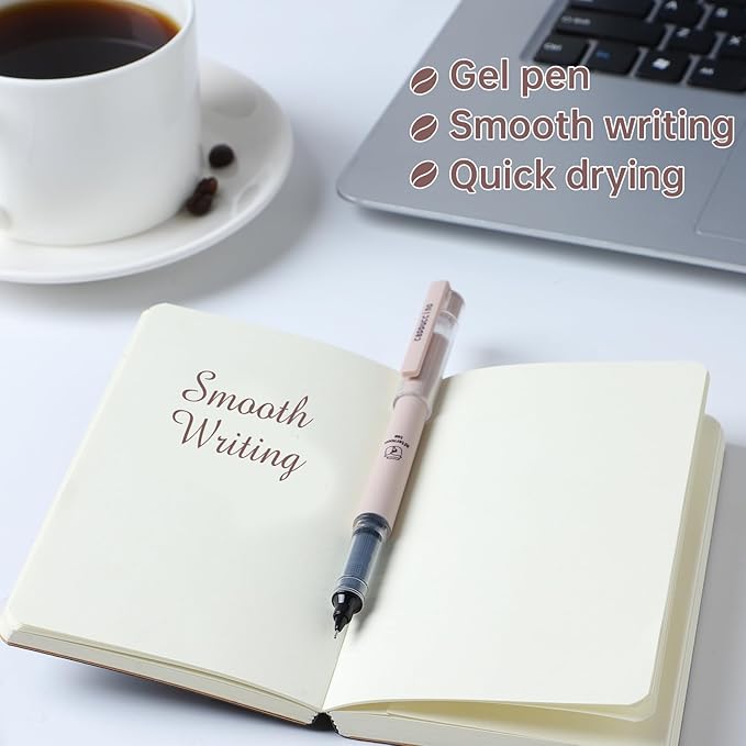 FUNFULL 16pcs Quick Dry Coffee Ink Rollerball Pens, 0.5mm Fine Point Colored Ink Gel Rubber Finish Smooth Writing Pens, Gifts for Women, Students, Teachers, Employees