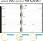 2026 Planner - Planner 2026 from January 2026 - December 2026, Weekly & Monthly Planner Spiral Bound with 12 Monthly Tabs, Inner Pocket, 6.4" x 8.5", Black-A