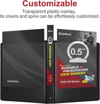 COMIX Sturdy 3 Ring Binder 0.5 inch with Clear View Cover, 1/2" Round Ring View Binder, PVC-Free, 2.4mm-Thick, 100 Sheets Capacity of US Letter Size Paper, Office ＆ School Supplies, Pack of 12 (Black)