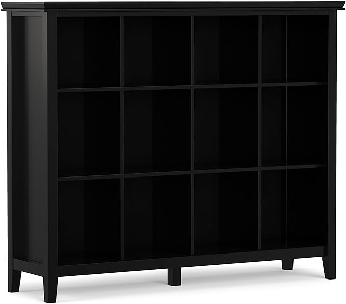 SIMPLIHOME Artisan Bookcase - 57 inch Tall 12-Cube Solid Wood Cube Organizer in Black, Transitional Storage Bookcase for Living Room, Study Room or Office with Fixed Shelves and Tapered Legs