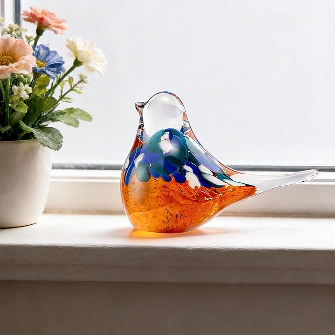 ORRFIDDY Blown Glass Birds - Glass Art Bird Decor, Hand Blown Glass Animal Figurines Paperweight for Home Shelf Decor